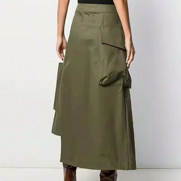 Casual Army Green Women's Asymmetric Cargo Skirt - Picture 2 of 3